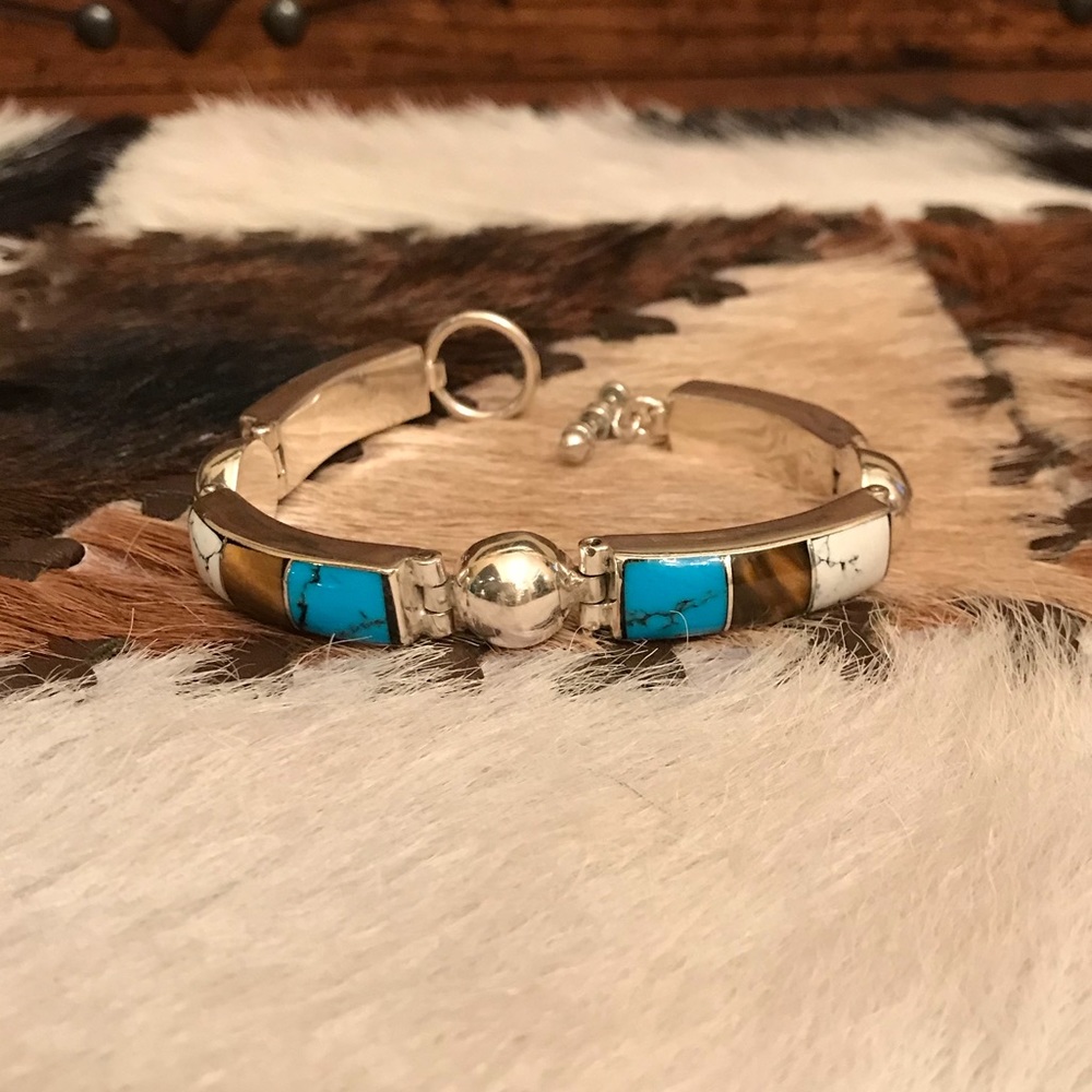 🤑VINTAGE SS MULTI GEMSTONE BRACELET - Picture 2 of 4